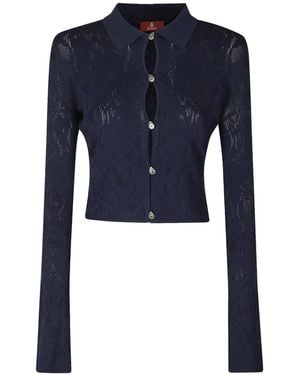 Dondup Cropped Lace-Knit Cardigan - Blue