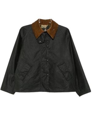 Barbour Short Waxed Jacket With Corduroy Collar - Black