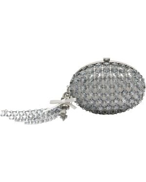 Self-Portrait Oval Crystal-Chain Clutch Bag - Gray