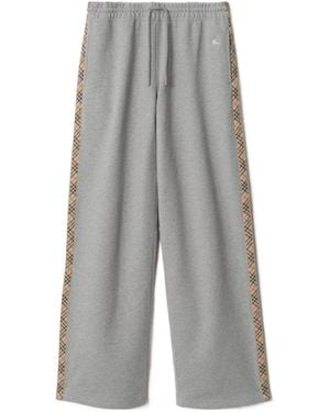 Burberry Wide-Leg Checked Band Drawstring Pants - Gray