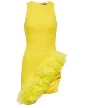 David Koma Ruffled Virgin Wool Crepe Minidress - Yellow
