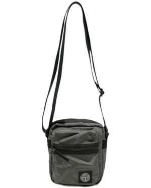 Stone Island Logo-Patch Zip-Up Messenger Bag - White