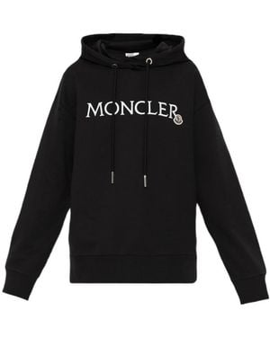 Moncler Logo Embroidered Drawstring Hoodie - Black