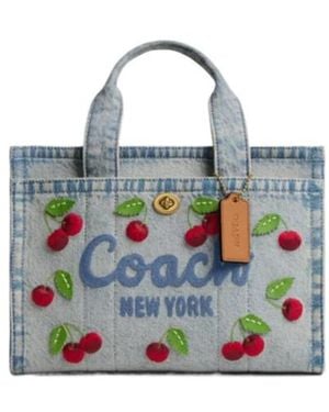 COACH Cargo Tote Bag 26 With Cherry Embroidery - Blue