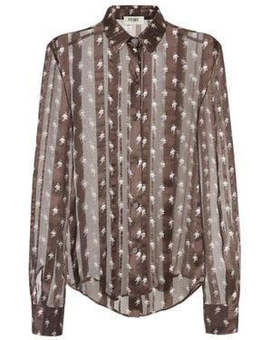 Fendi Floral Printed Semi-Sheer Shirt - Brown