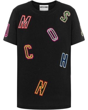 Moschino Logo-Embroidered Cotton T-Shirt - Black