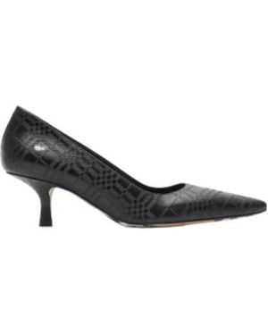 Burberry Check Leather Dame Low Court Shoes - Black