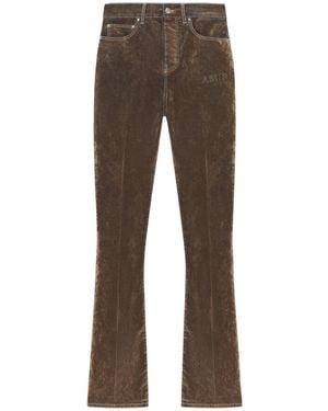 Amiri Logo Embroidered Velvet Jeans - Brown