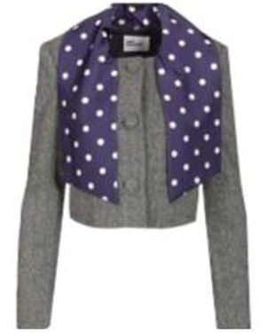 Self-Portrait Herringbone Scarf Detail Jacket - Gray