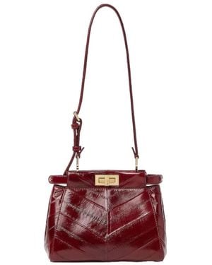 Fendi My Peekaboo Xs Burgundy Inlaid Hagfish Leather Bag - Red
