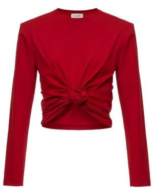 Magda Butrym Knotted Longsleeve Jersey Blouse - Red