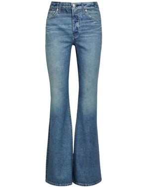 Rag & Bone Denim-Print Flared-Leg Pants - Blue