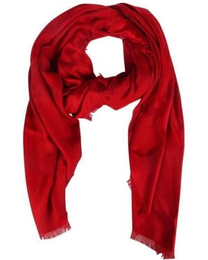 Gucci Silk Wool Gg Jacquard Shawl - Red