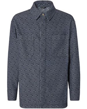Fendi Ff Jacquard Denim Collared Jacket - Blue