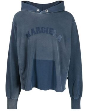 Maison Margiela Faded Logo-Patch Hoodie - Blue