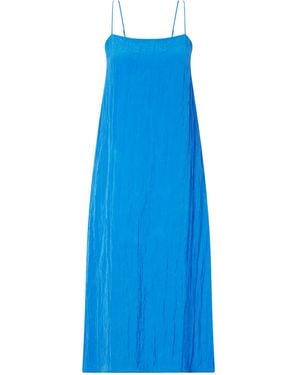 Tibi Crinkled Satin Midi Dress - Blue