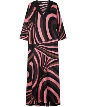 PUCCI Scalloped Printed Silk-Twill Kaftan - Red
