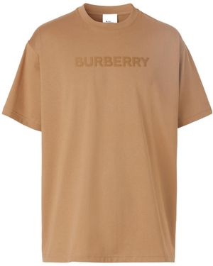 Burberry Logo Printed Crewneck T-Shirt - Natural