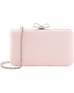 Self-Portrait Crystal Bow-Embellished Satin Clutch - Pink