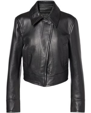 JOSEPH Caron Cropped Long-Sleeved Leather Jacket - Black