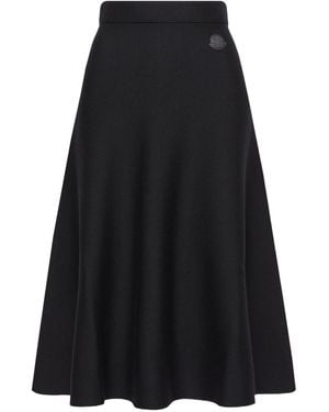 Moncler Pleated Wool Blend Midi Skirt - Black
