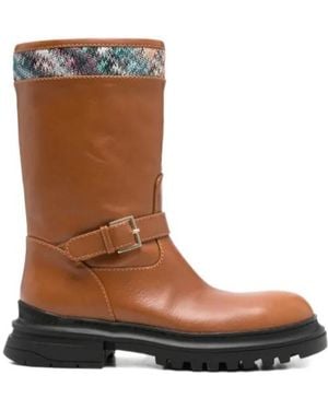 Missoni Buckle Strap Biker Boots - Brown