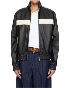 CASABLANCA Embroidered Logo Leather Jacket - Blue