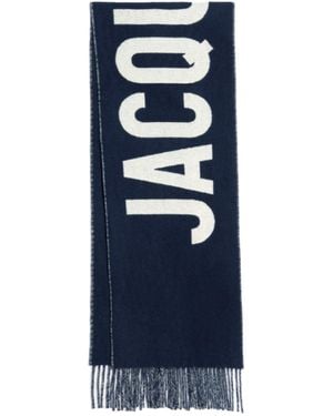 Jacquemus Logo Detailed Fringed Edge Scarf - Blue