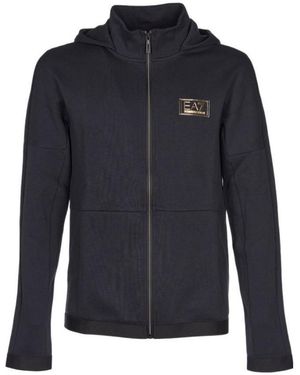 EA7 Front Zipper With Hat Casual Jacket - Blue