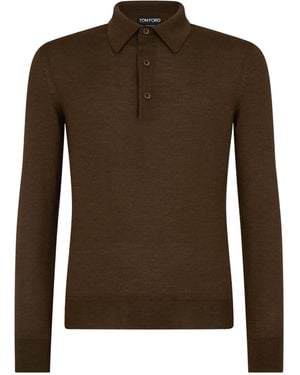 Tom Ford Long-Sleeved Knitted Polo Shirt - Brown