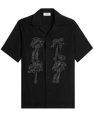 Celine Embroidered Hawaiian Shirt - Black