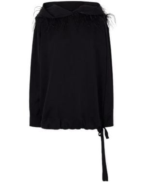 Sharon Wauchob Feather-Trimmed Silk-Blend Hoodie - Black