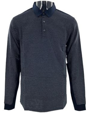 dunhill Striped Long-Sleeved Polo Shirt - Blue