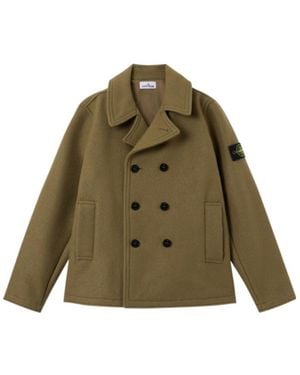 Stone Island Logo Patch Double-Breasted Coat - Green