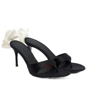 Magda Butrym Floral-Appliqué Satin Thong Sandals - Black