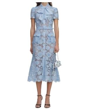 Self-Portrait Lace Tie Neck Midi Dress - Blue