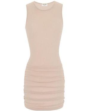 Saint Laurent Stretch Tulle Short Dress - Natural
