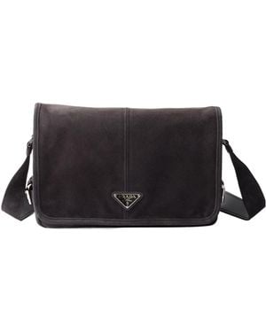 Prada Suede Shoulder Bag - Black