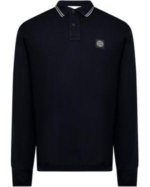 Stone Island Logo Cotton Compass Patch Polo Shirt - Black