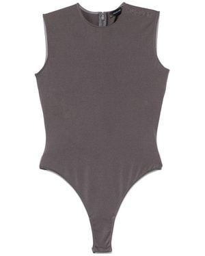 Mugler Logo-Embossed Sleeveless Bodysuit - Gray
