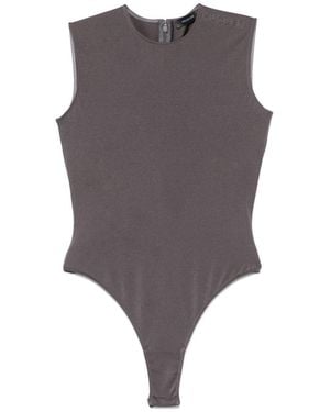 Mugler Logo-Embossed Sleeveless Bodysuit - Grey