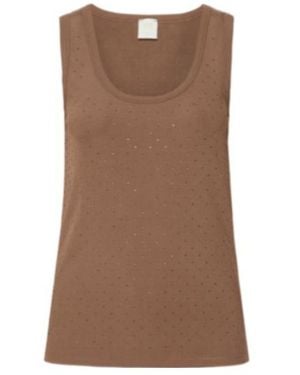 Marella Jersey Vest Top With Micro-Rhinestone Detail - Brown