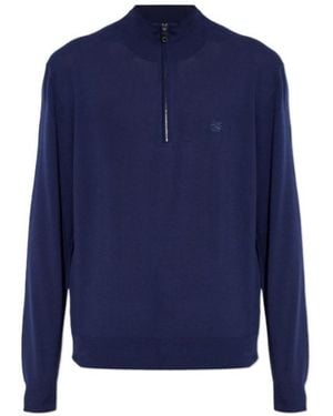 Etro Logo Embroidered Half-Zip Jumper - Blue