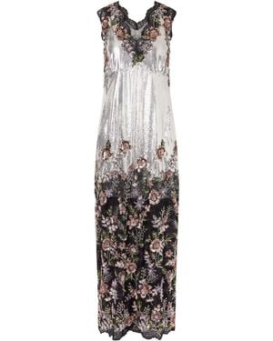 Rabanne Floral-Embroidered Chainmail Maxi Dress - White