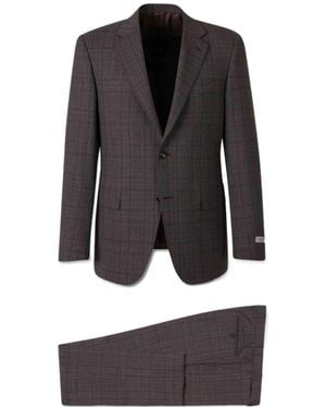 Canali Single Breasted Check Patterned Suit - Black