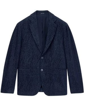 Giorgio Armani Blazer Regular Fit With Silk And Chenille Macro Chevron - Blue