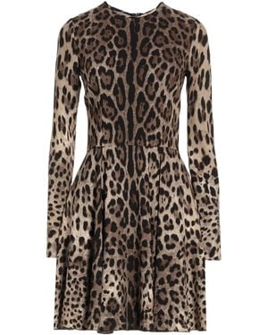 Dolce & Gabbana Leopard Print Long Sleeve Dress - Brown