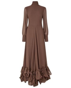 ROTATE BIRGER CHRISTENSEN Ruffled-Hem Long-Sleeve Maxi Dress - Brown