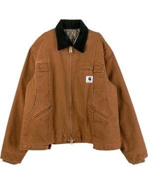 Sacai X Carhartt Logo Patch Zip-Up Jacket - Brown