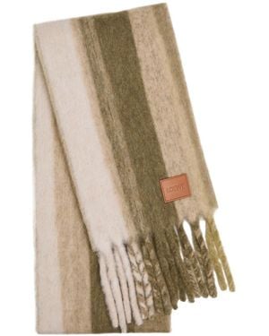 Loewe Striped Brushed Alpaca-Blend Scarf - Natural